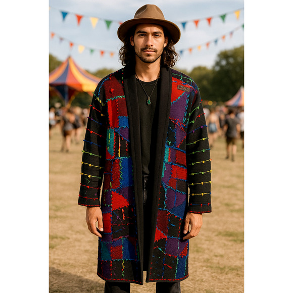 COOGI Other - RARE! Vintage 90s COOGI Mens S Woven 3D Sweater Coat Long Duster Cardigan Black